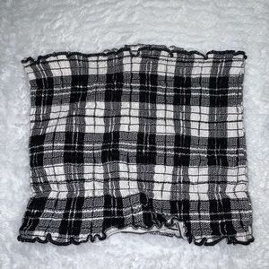 Hollister Gingham Pattern Ruched Tube Top, Black and White, Size XS